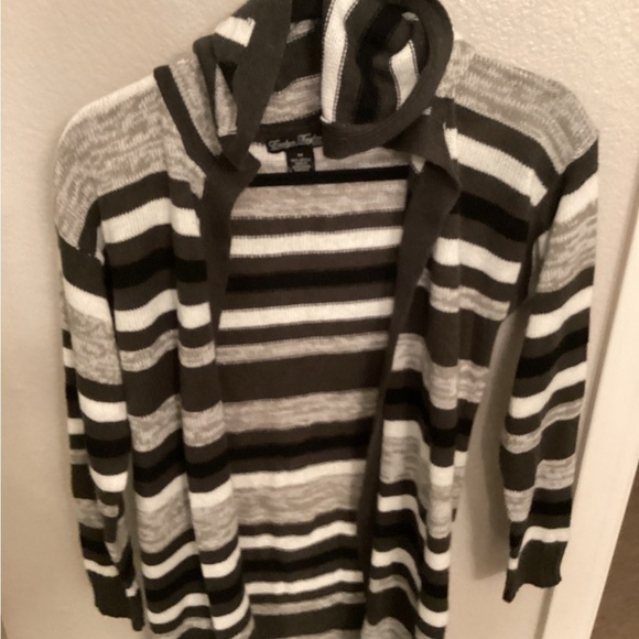 Eddie Bauer Black and Gray Striped Cardigan Sweater - Picture 5 of 5